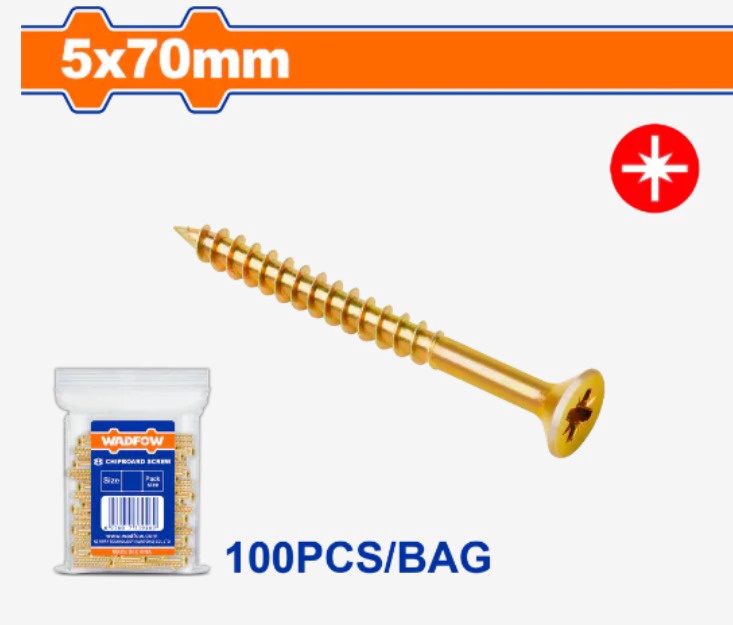 WADFOW Screw Wood 5 X 70MM Gold 100PCS Box WXS5943