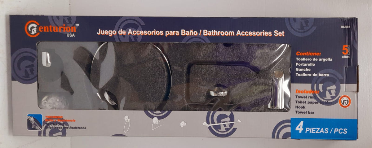 CENTURION Bathroom Accessories Set 4PCS Usa Towel RING/TOILET Paper HOLDER/HOOK/TOWEL Bar BAS003