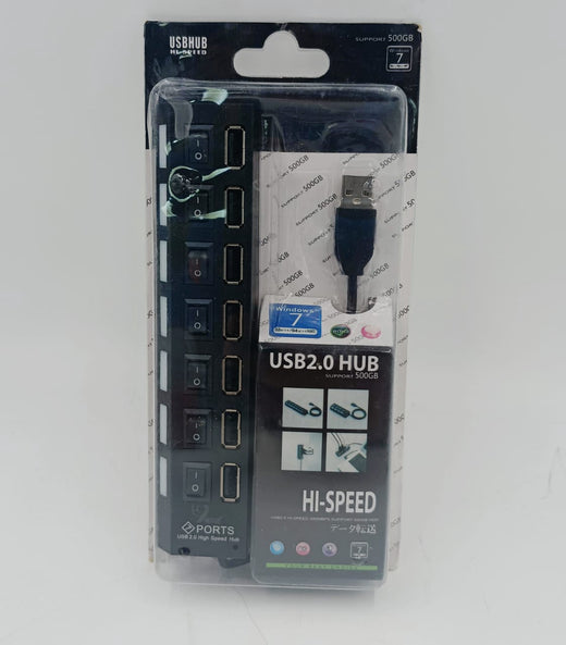 Computer USB Hub 7 Port with Switch USB 2.0 Hub Hi Speed 500GB Heyu