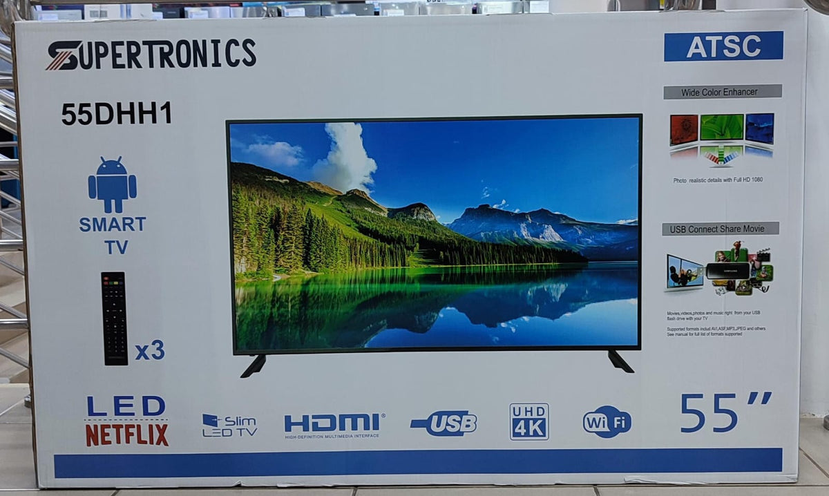 SUPERTRONICS Television 55" 55DHH1 Atsc Android Smart TV LED (3-REMOTE)
