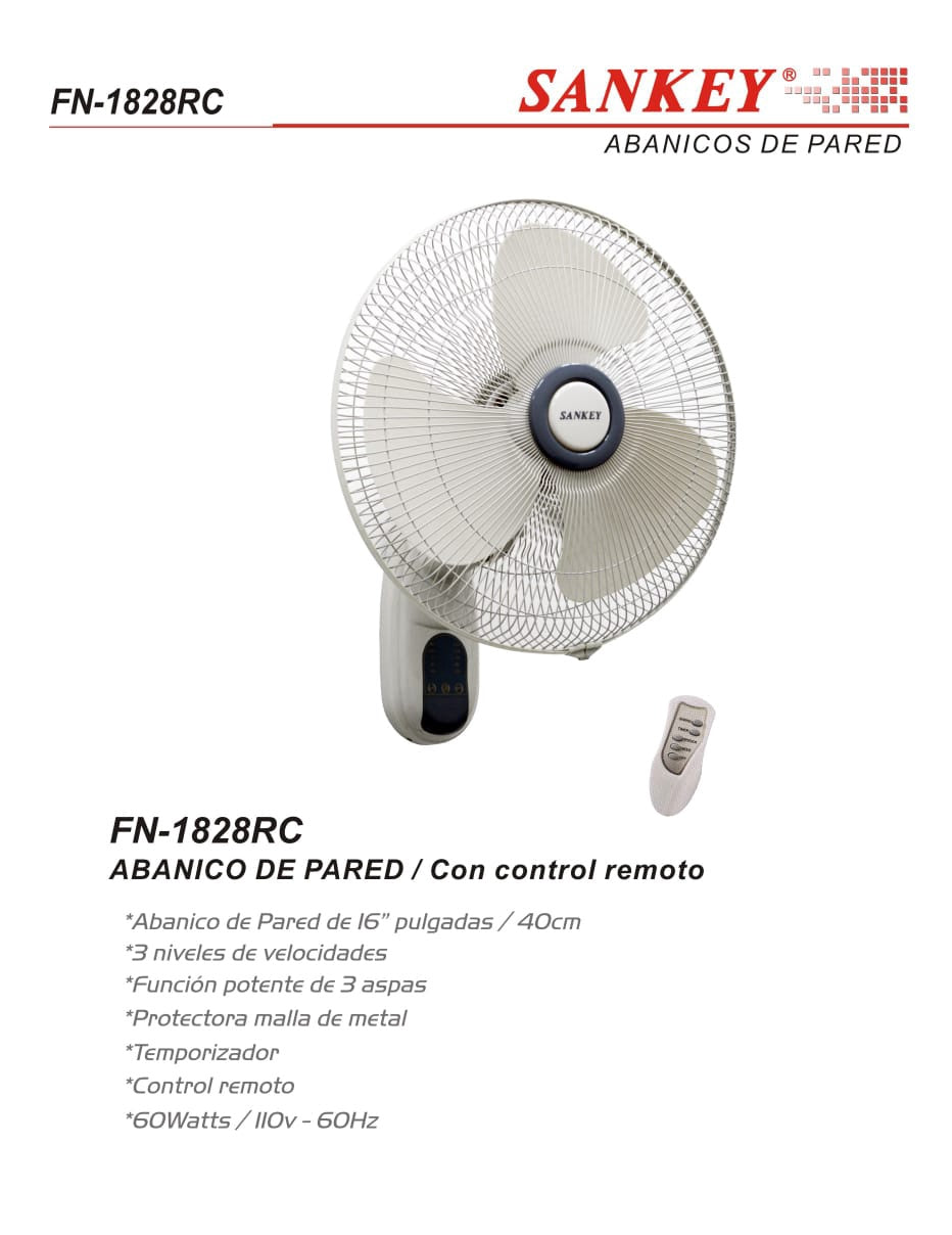 SANKEY Fan 16" Wall FN-1828RC with Remote 110V