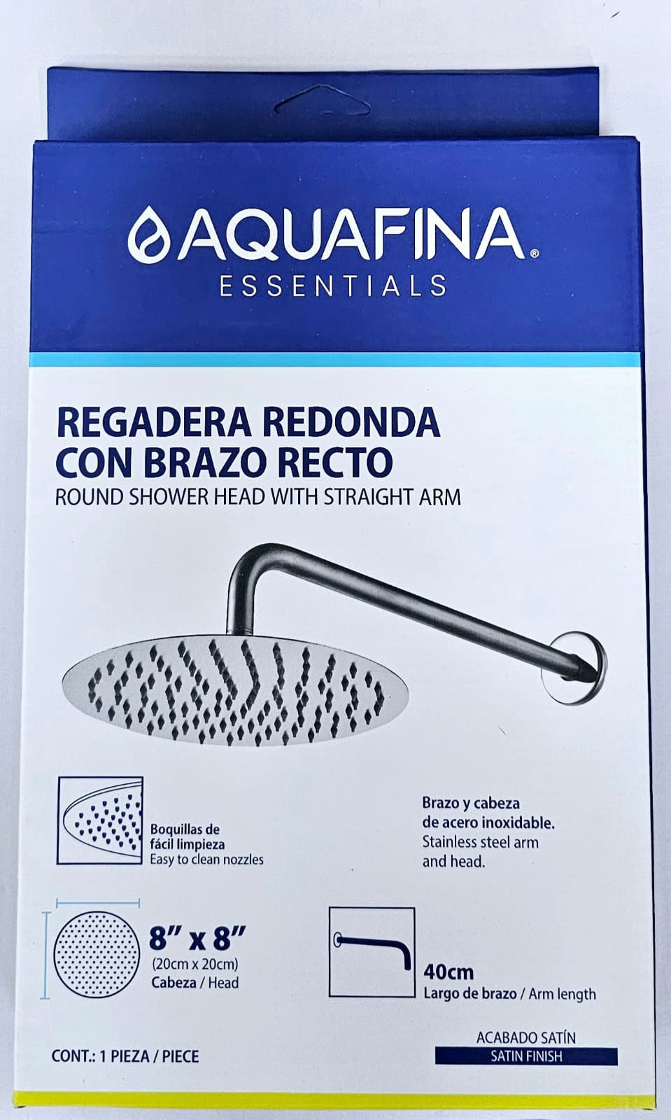AQUAFINA BLUE Shower Head Aquafina Round with Arm 8" X 8" Satin Chrome A-SHR08-2