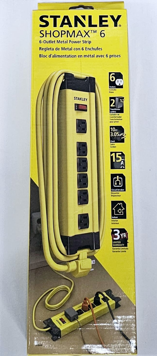 STANLEY Power Strip Metal Shopmax 6 Outlet 15A with 10FT Cord 31608