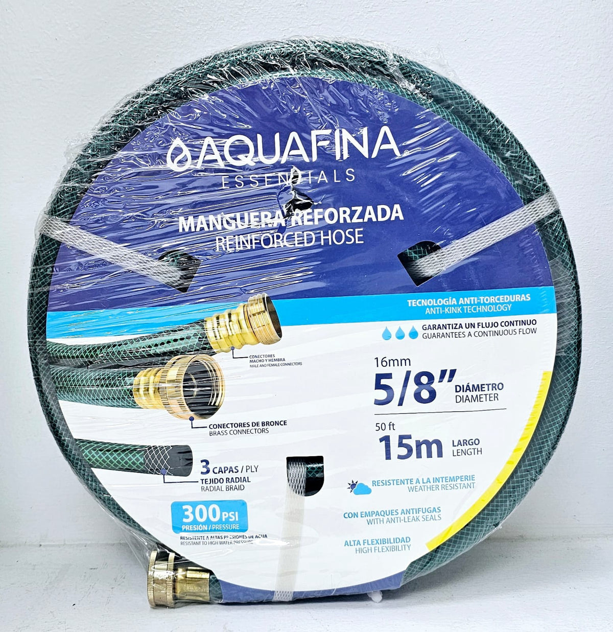 AQUAFINA BLUE Hose 5/8" X 50FT/15M Aquafina Green Reinforced Roll #A-RH5-8X15M .
