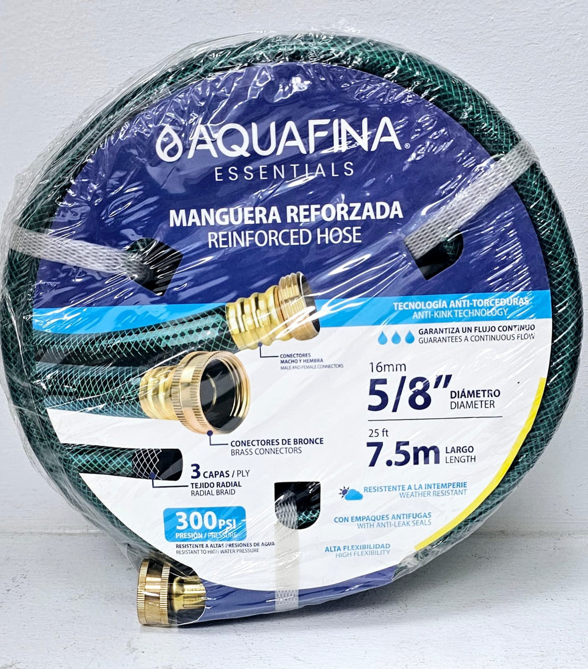 AQUAFINA BLUE Hose 5/8" X 25FT/7.5M Aquafina Green Reinforced Roll #A-RH5-8X7.5M