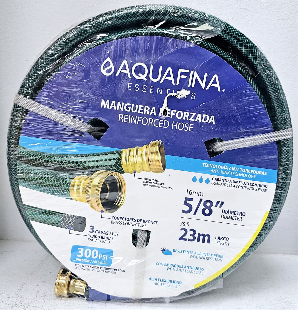 AQUAFINA BLUE Hose 5/8" X 75FT/23M Aquafina Green Reinforced Roll #A-RH5-8X23M