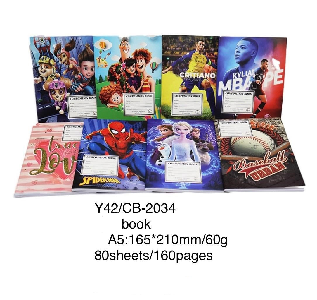 Stationery Exercise Book 80 Sheets 160 Pages 16.5CM X 21CM Composition Book Y42/CB-2034 Soft Cover Lucky
