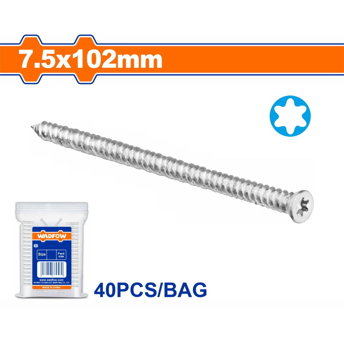WADFOW Screw Concrete 7.5X102MM 40PCS Pack WXSN917