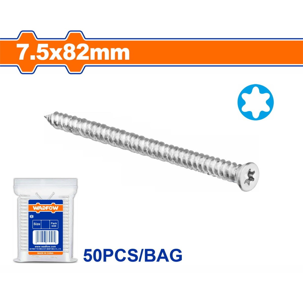 WADFOW Screw Concrete 7.5X82MM 50PCS Pack WXSN915