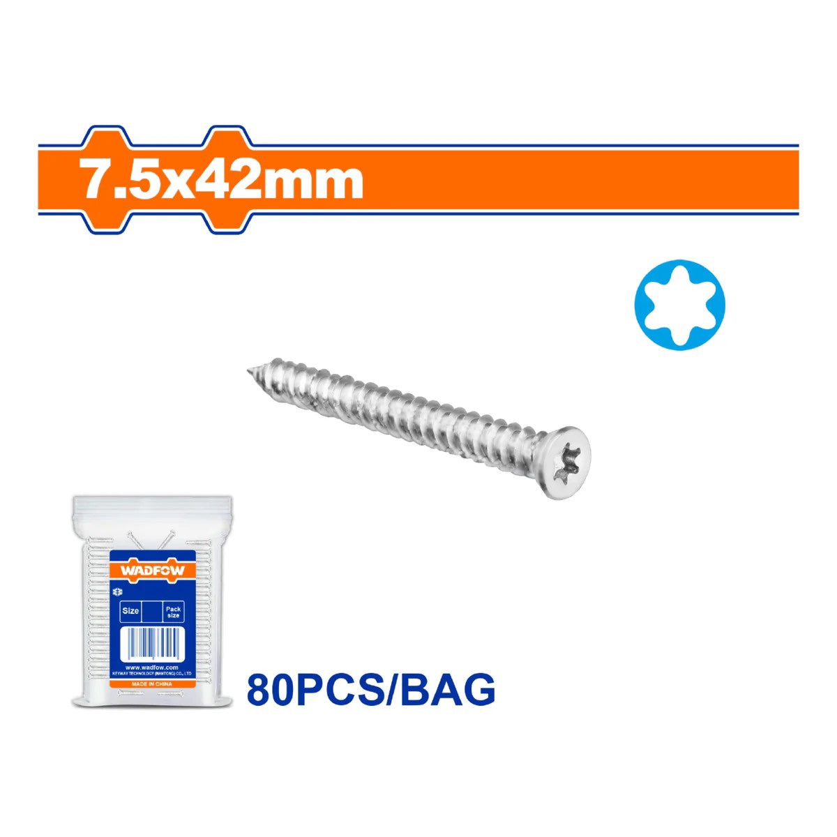 WADFOW Screw Concrete 7.5X42MM 80PCS Pack WXSN911
