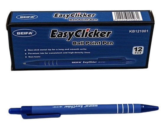 BEIFA Stationery Pen Easyclicker KB121001 Blue Ball Point 12PCS Box