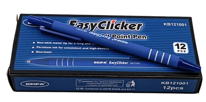 BEIFA Stationery Pen Easyclicker KB121001 Blue Ball Point 12PCS Box