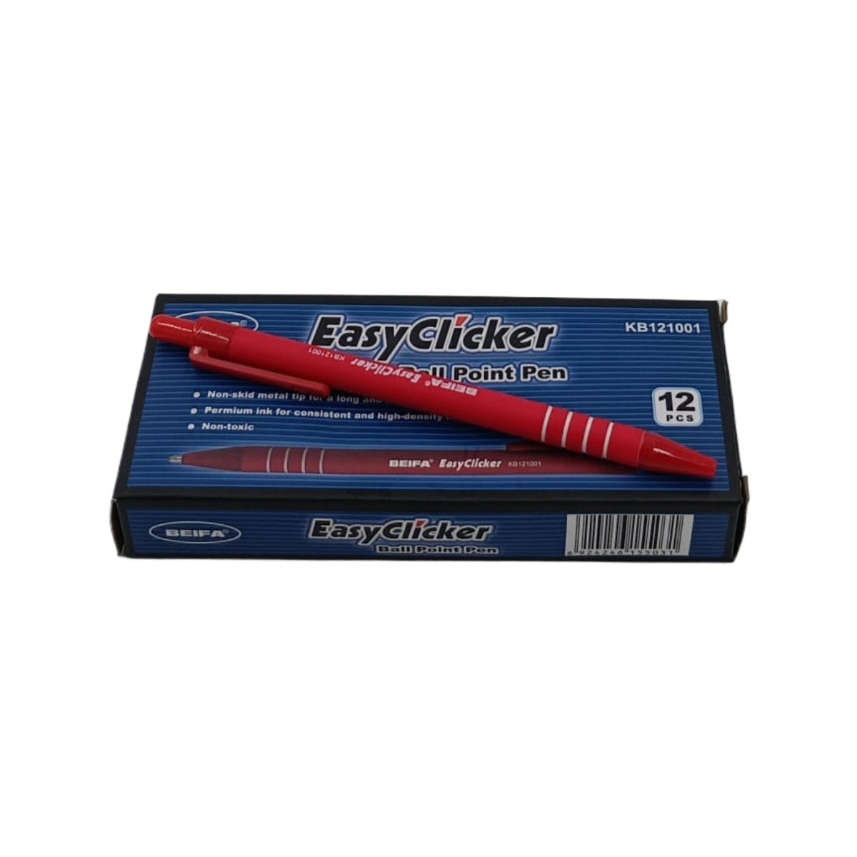 BEIFA Stationery Pen Easyclicker KB121001 Red Ball Point 12PCS Box