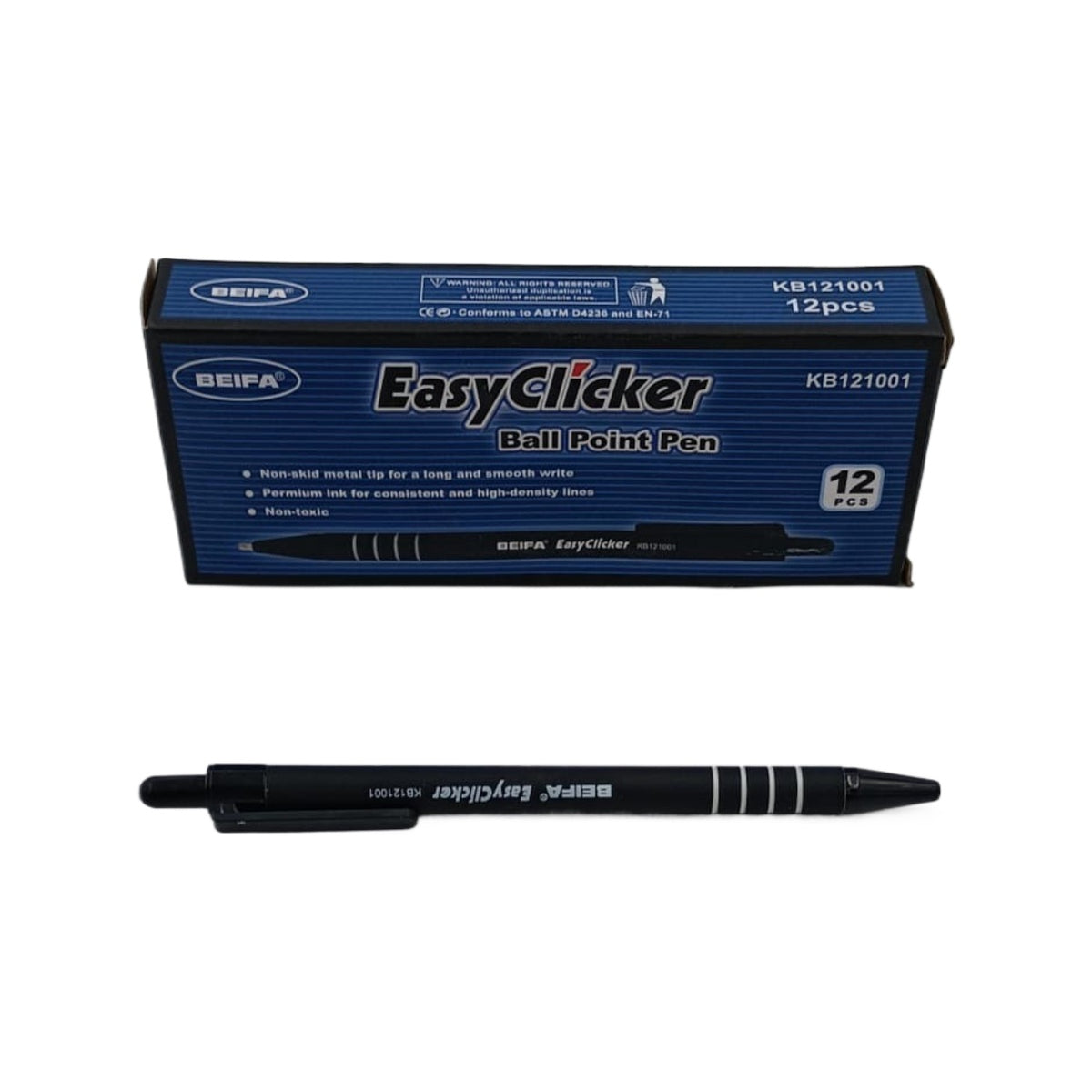 BEIFA Stationery Pen Easyclicker KB121001 Black Ball Point 12PCS Box
