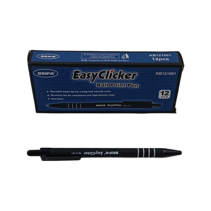 BEIFA Stationery Pen Easyclicker KB121001 Black Ball Point 12PCS Box