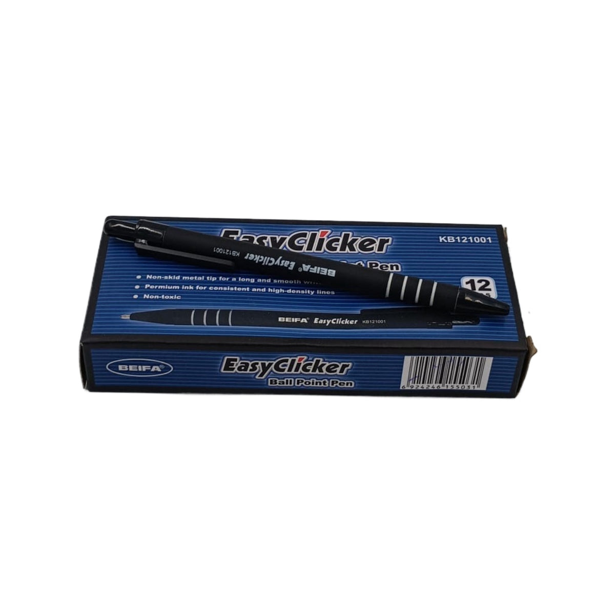 BEIFA Stationery Pen Easyclicker KB121001 Black Ball Point 12PCS Box