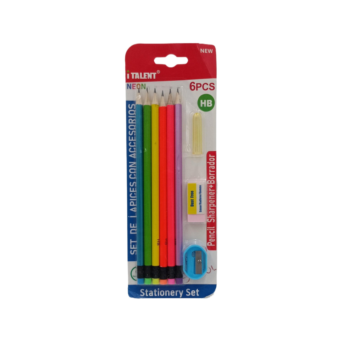 Stationery Pencil 6PCS Set IT-090 Italent Neon with Eraser and Sharpener