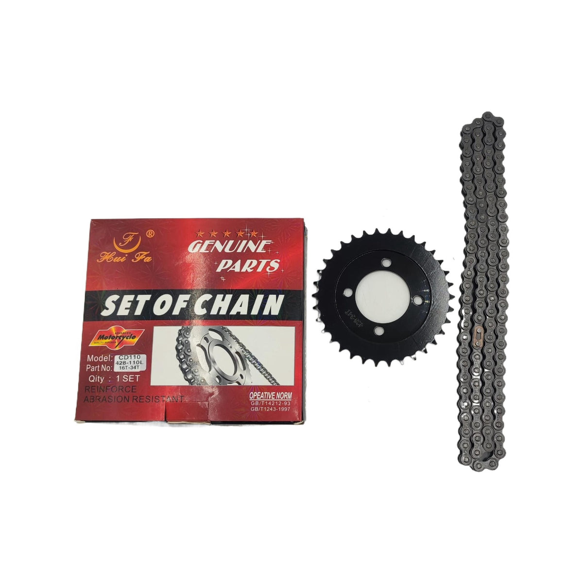 M/CYCLE Sprocket / Chain Set 110 428-110L 16T-34T CD110 Hui Fa