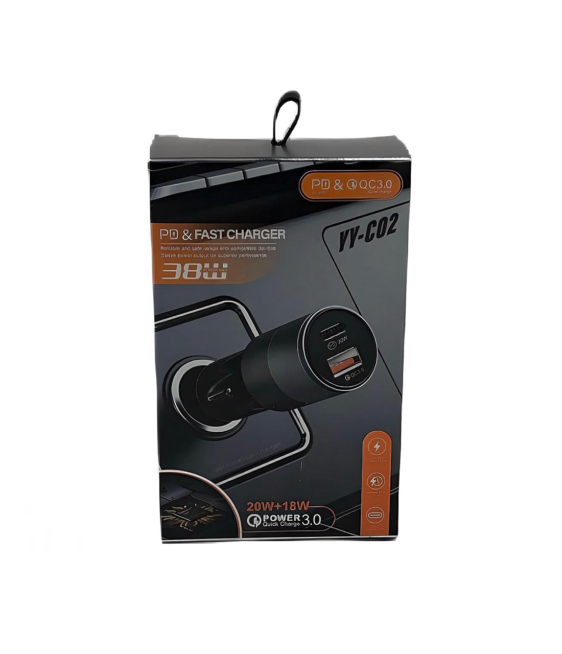 Charger Car Smart YY-C02 2 Port 38WTYPE-C Pd & QC3.0 20W+18W