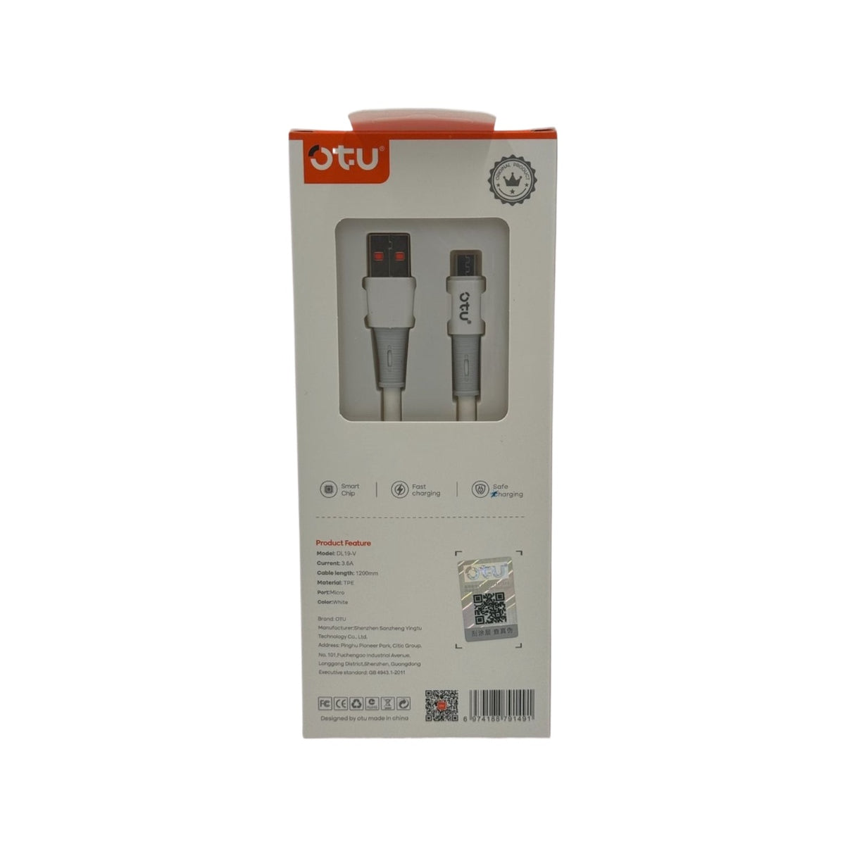 OTU Charger Cable USB DL19-V 1200MM Micro 3.6A High Elasticity Data Cable