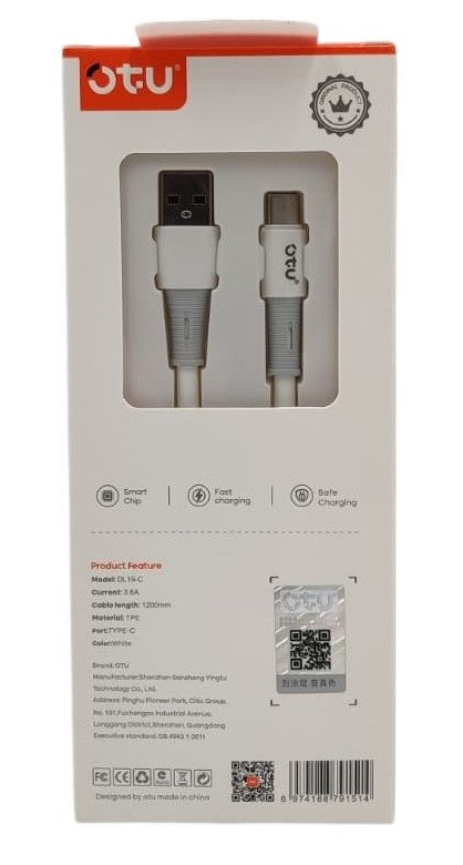OTU Charger Cable USB DL19-C 1200MM TYPE-C 3.6A High Elasticity Data Cable
