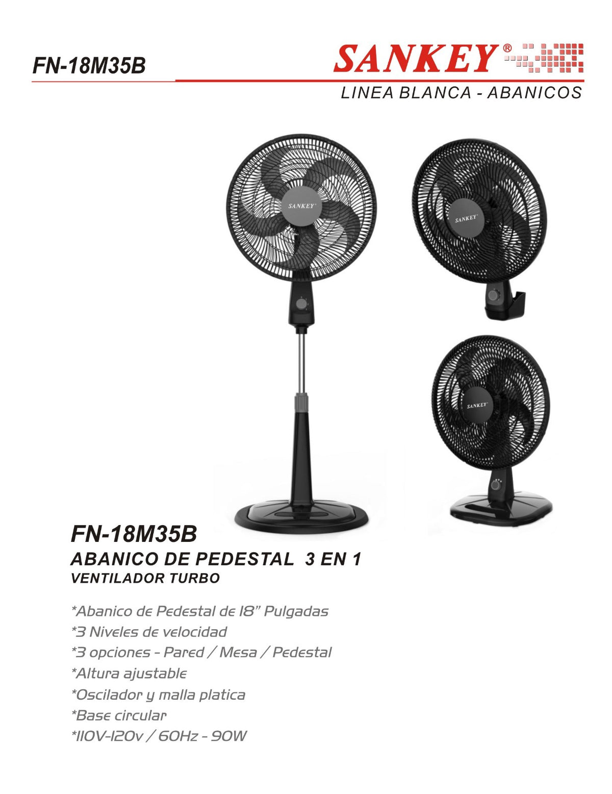SANKEY Fan 18" Stand FN-18M35B 3-IN-1