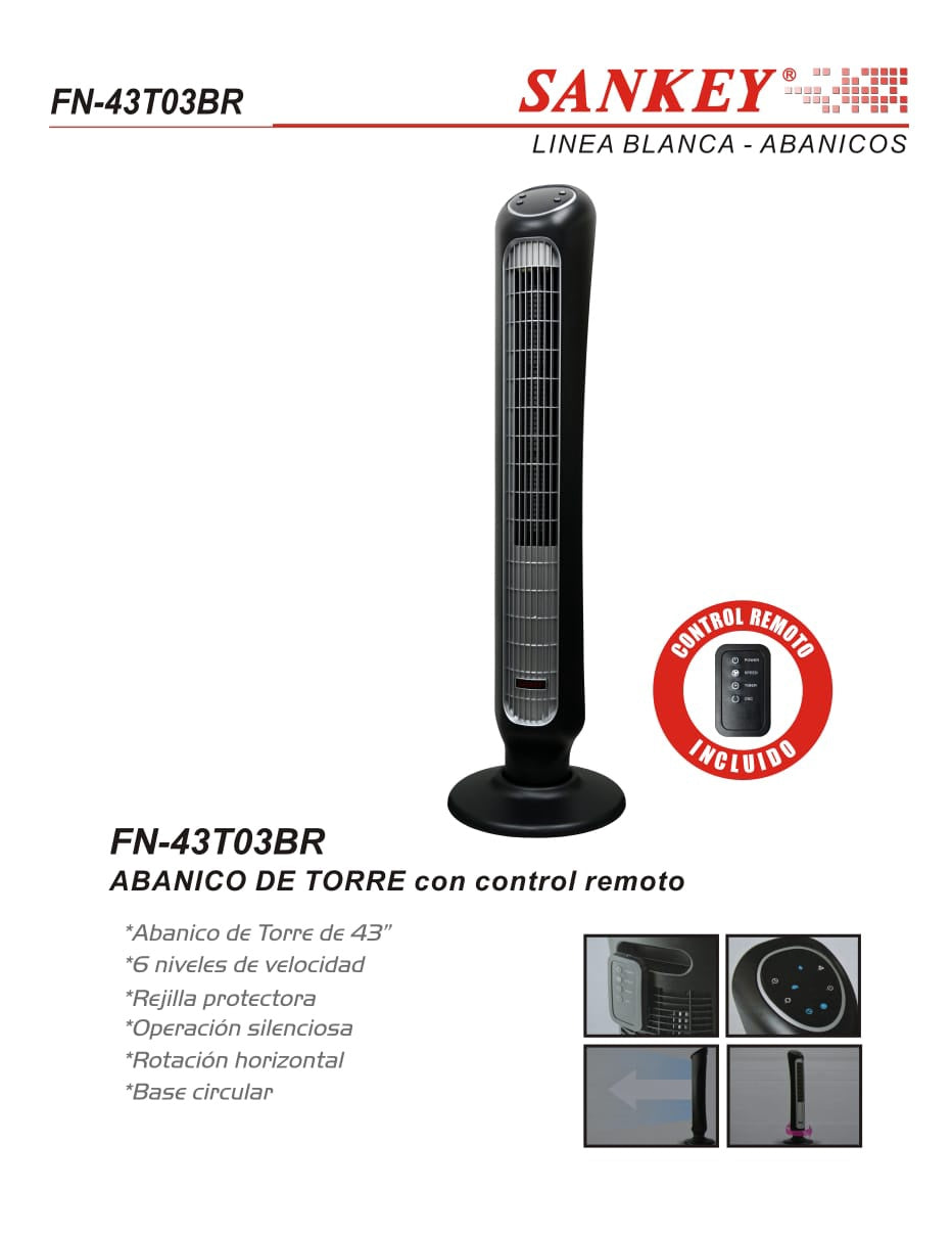SANKEY Fan Tower 43" FN-43T03BR with Remote