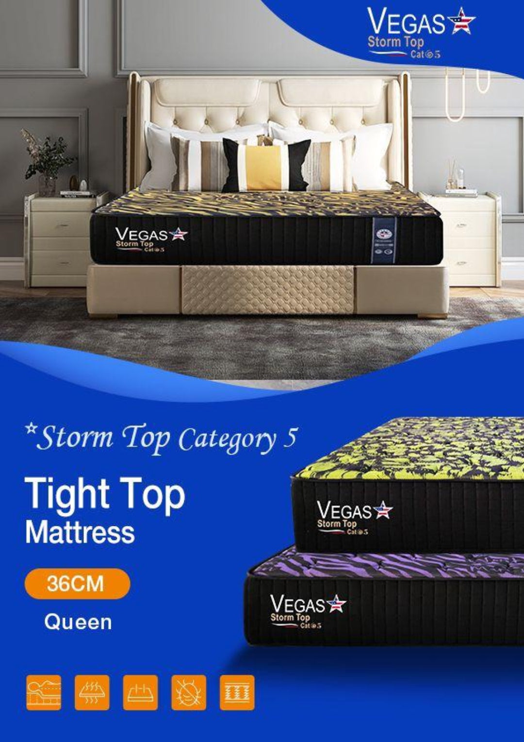 Mattress Queen Vegas Storm Top Cat 5