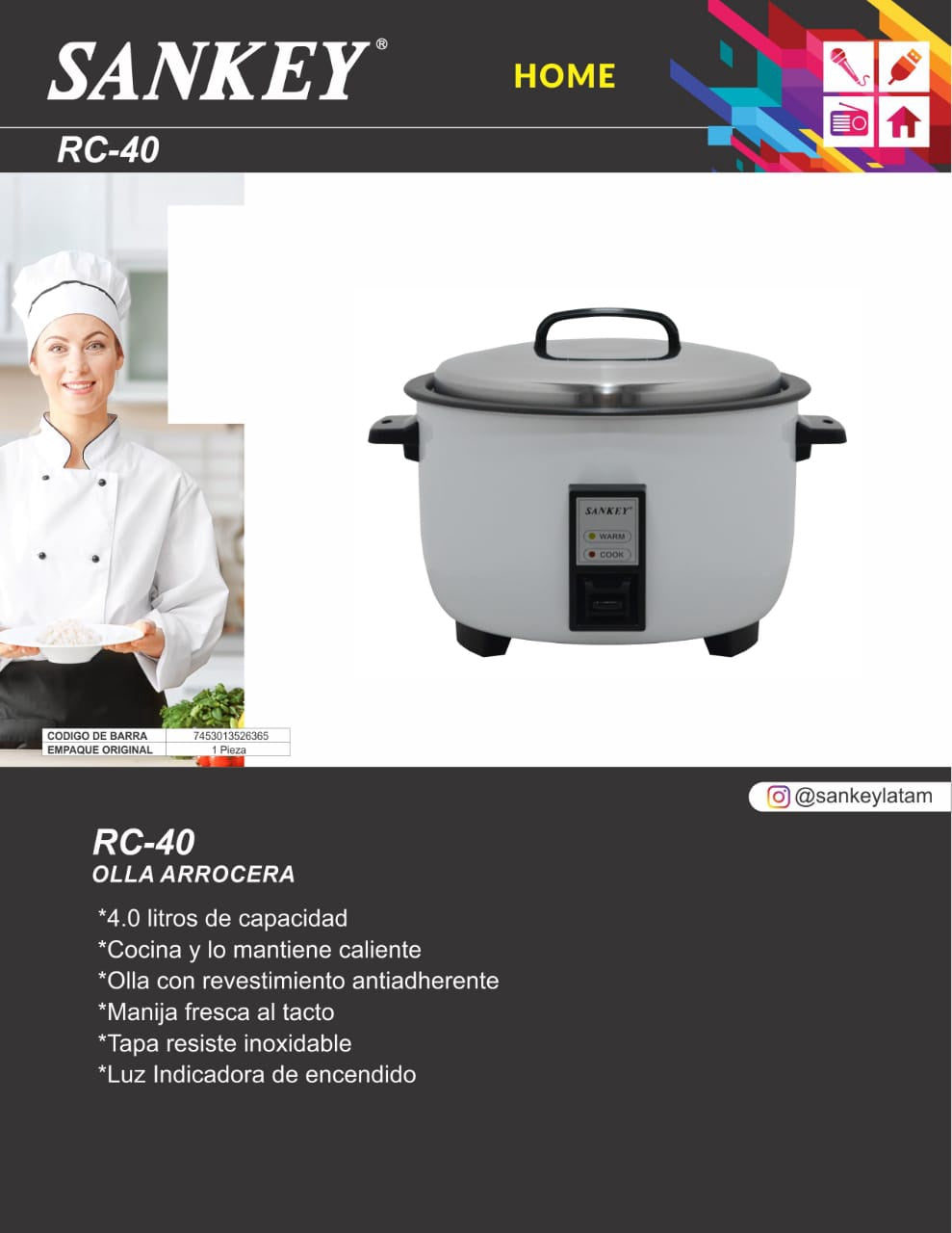SANKEY Rice Cooker RC-40 110V 4L 23CUPS