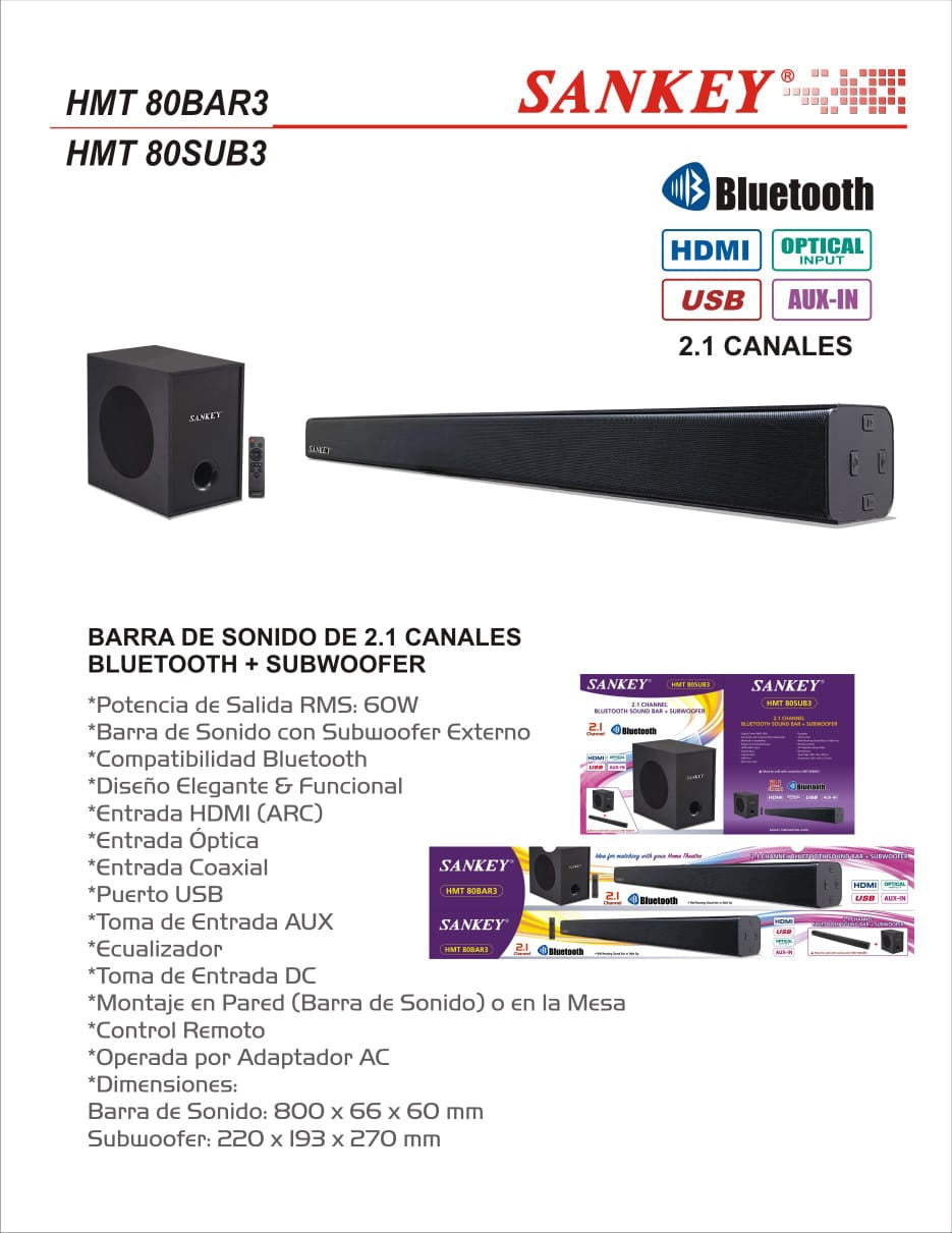 SANKEY Soundbar HMT-80BAR3 + HMT-80SUB3 2.1