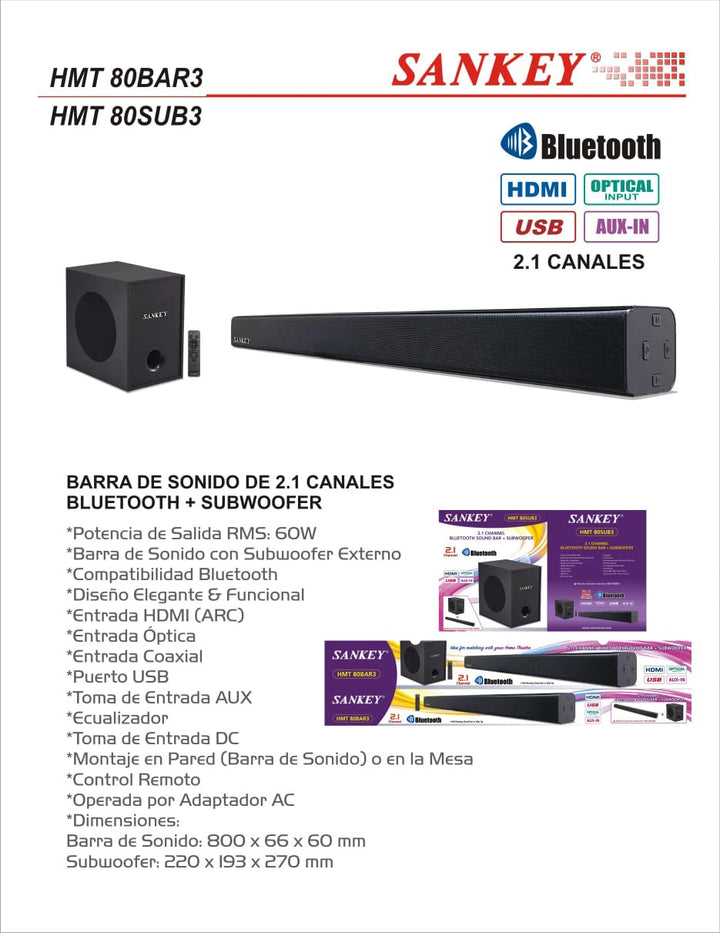 SANKEY Soundbar HMT-80BAR3 + HMT-80SUB3 2.1