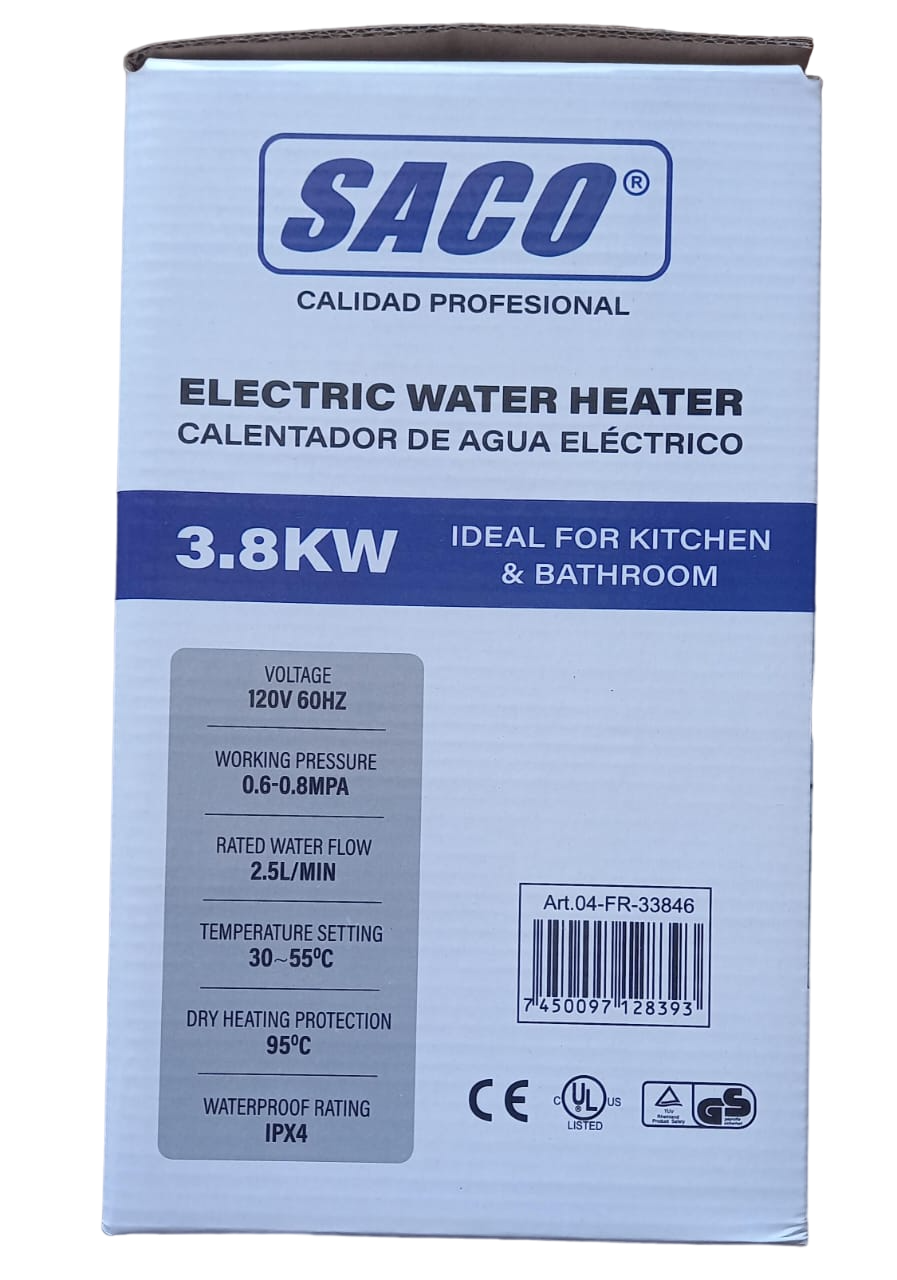 SACO Water Heater Electric 04-FR-33846 3.8KW 120V Hot Water Shower