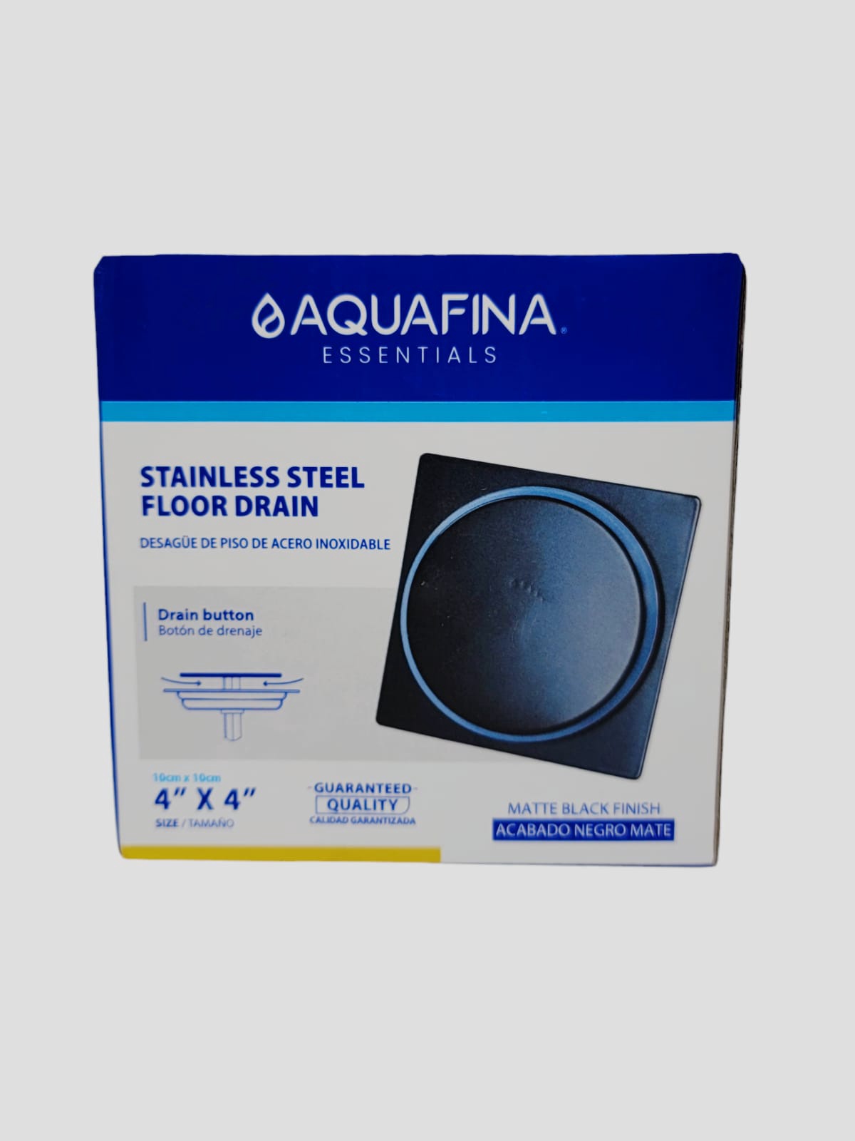 AQUAFINA BLUE Floor Drain Metal Aquafina 4"X4" A-FD-S03BL Matte Black