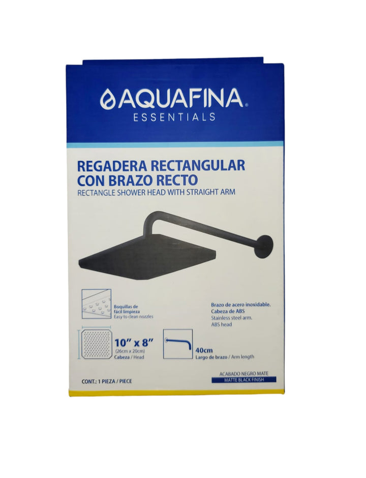 AQUAFINA BLUE Shower Head Aquafina Rectangle 10" X 8" Matte Black A-SHRE10X8-2