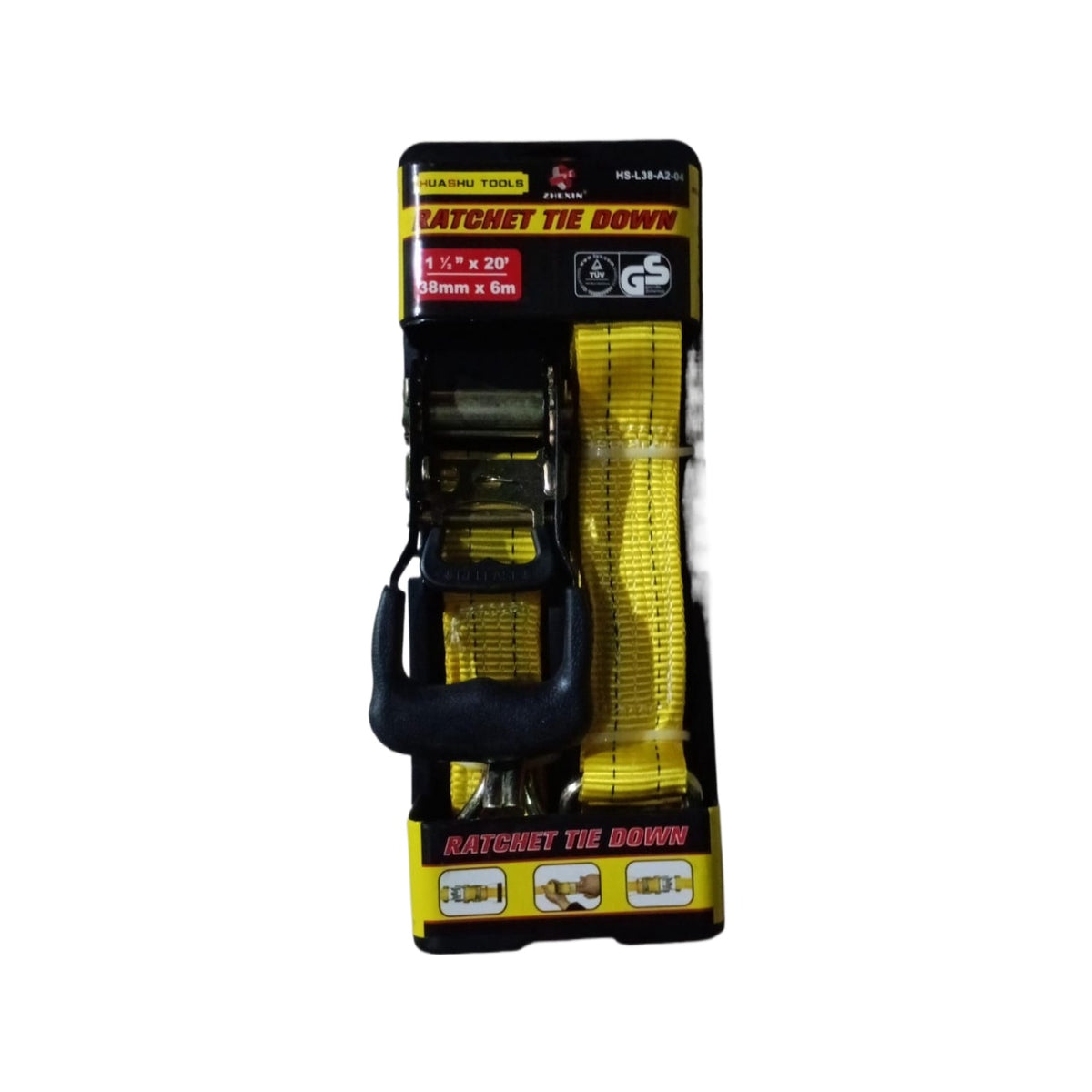 Ratchet Tie Down 1 1/2" X 20' 38MM X 6M Huashu Tools HS-L38-A2-04 J-007