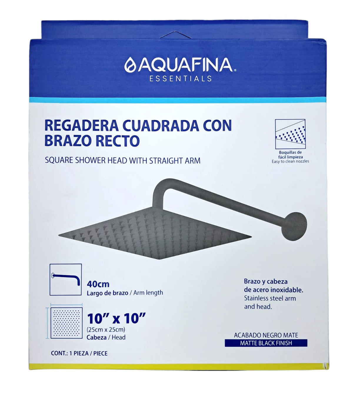 AQUAFINA BLUE Shower Head Aquafina Square 10" X 10" Matte Black A-SHS10-3