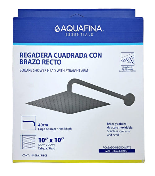 AQUAFINA BLUE Shower Head Aquafina Square 10" X 10" Matte Black A-SHS10-3