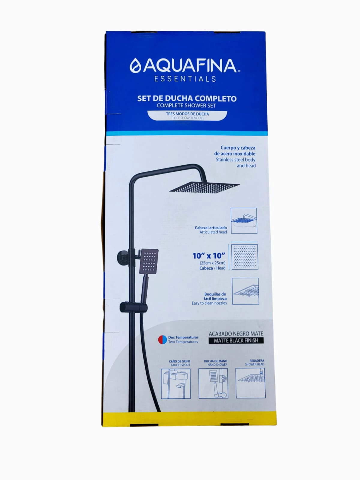 AQUAFINA BLUE Shower System Aquafina Wall Mount 10" Square Matt Black ACSSS-1