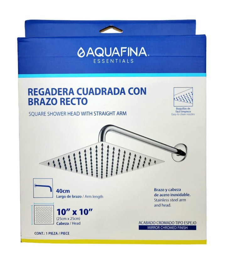 AQUAFINA BLUE Shower Head Aquafina Square 10" X 10" Mirror Chrome A-SHS10-1
