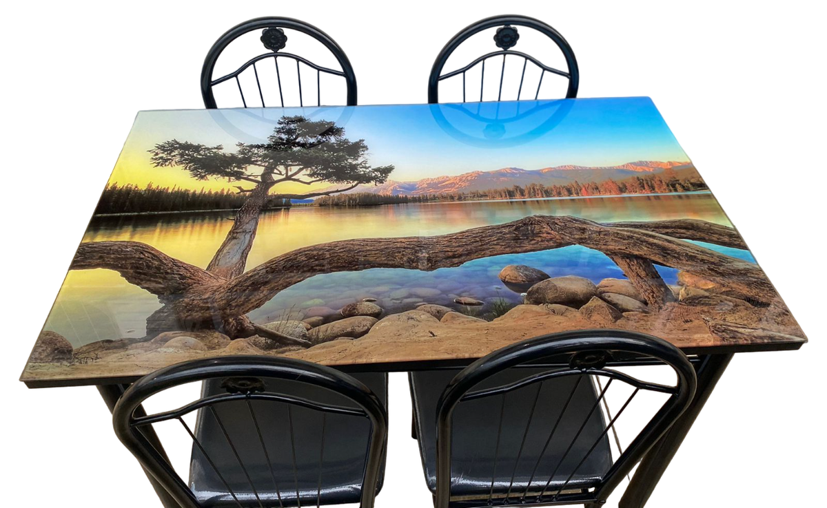 Glass Dining Table F80 with 4 Chair Set