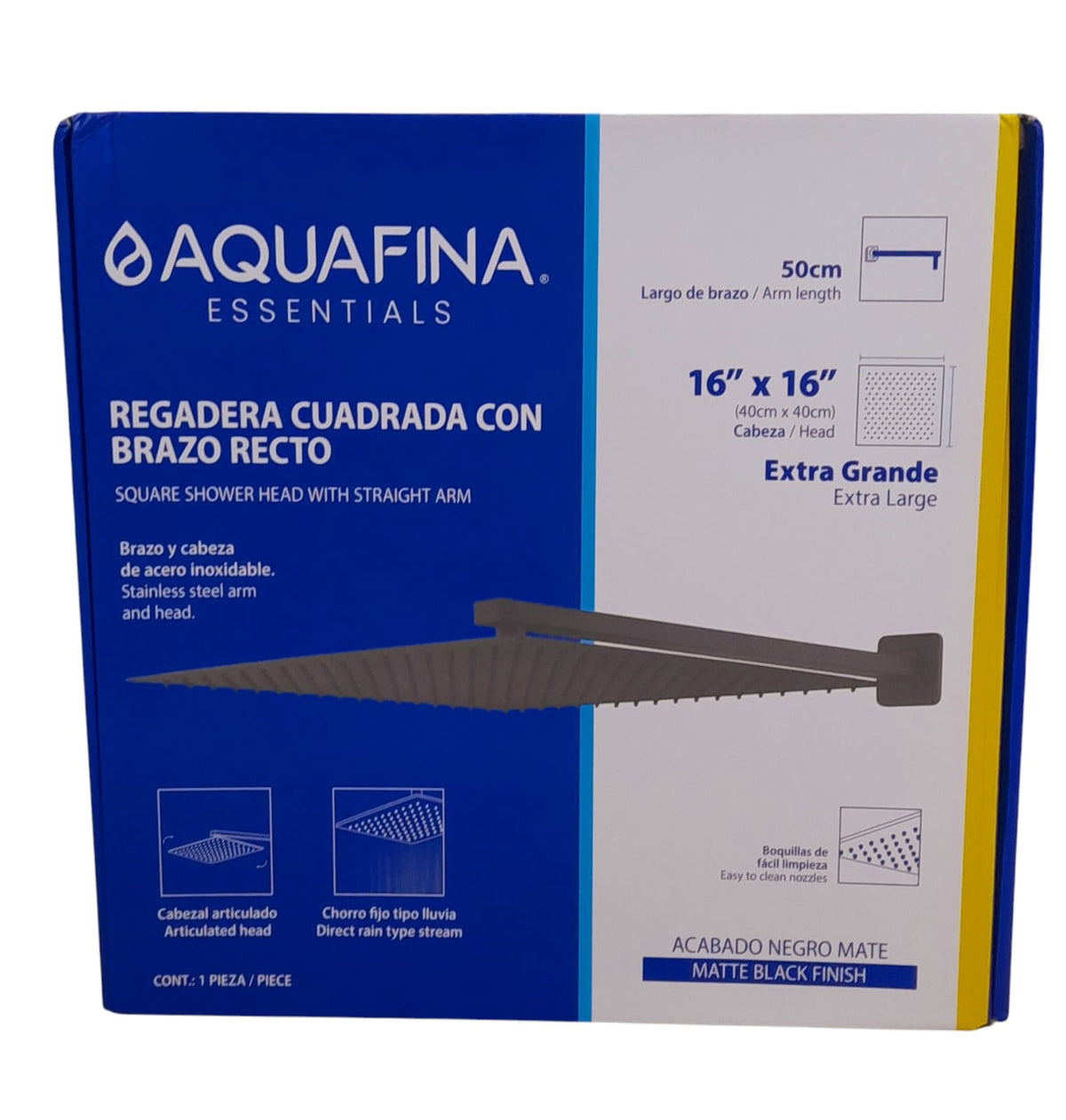 AQUAFINA BLUE Shower Head Aquafina Square 16" X 16" Matte Black A-SHS16-3