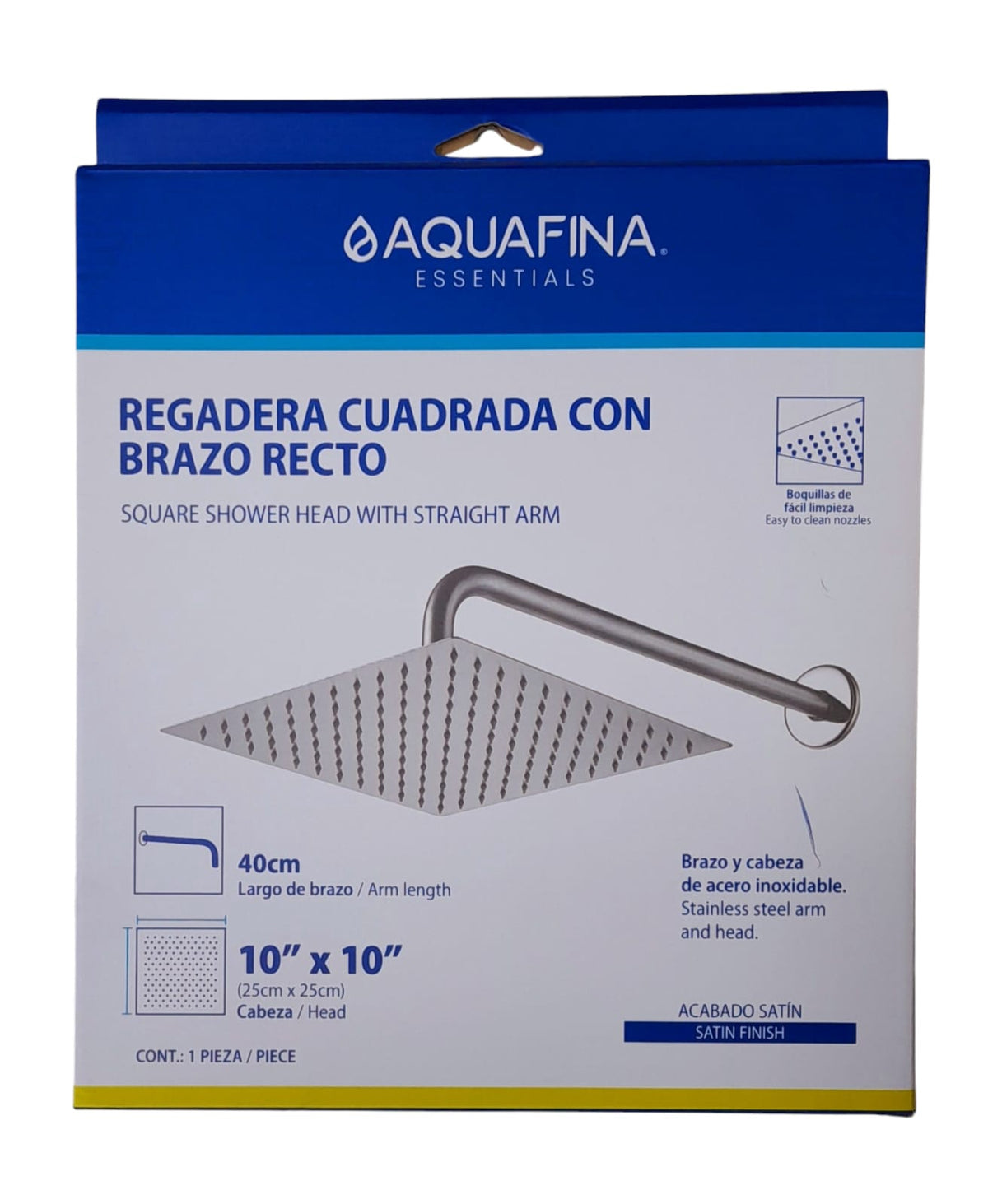 AQUAFINA BLUE Shower Head Aquafina Square 10" X 10" Satin Chrome A-SHS10-2