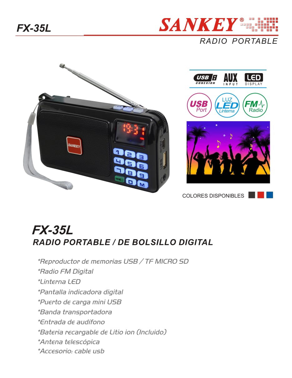 SANKEY Radio FX-35L FM USB Rechargeable LED Clock