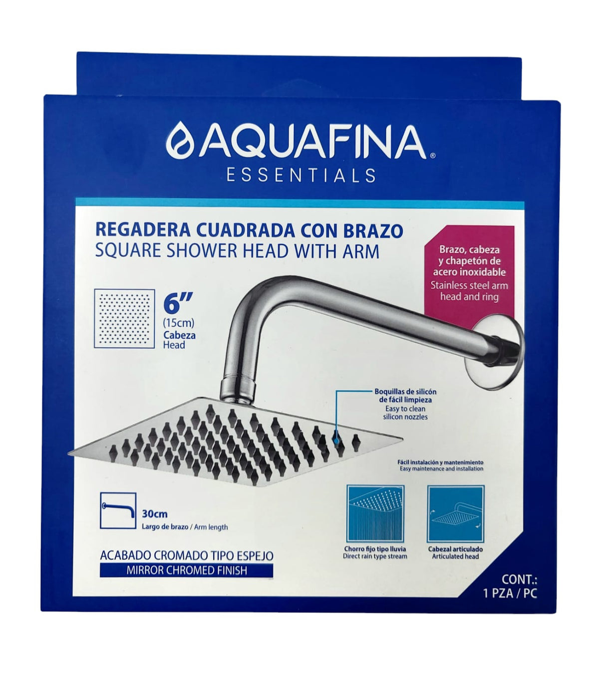 AQUAFINA BLUE Shower Head Aquafina Square 6" Satin A-SHS6-2
