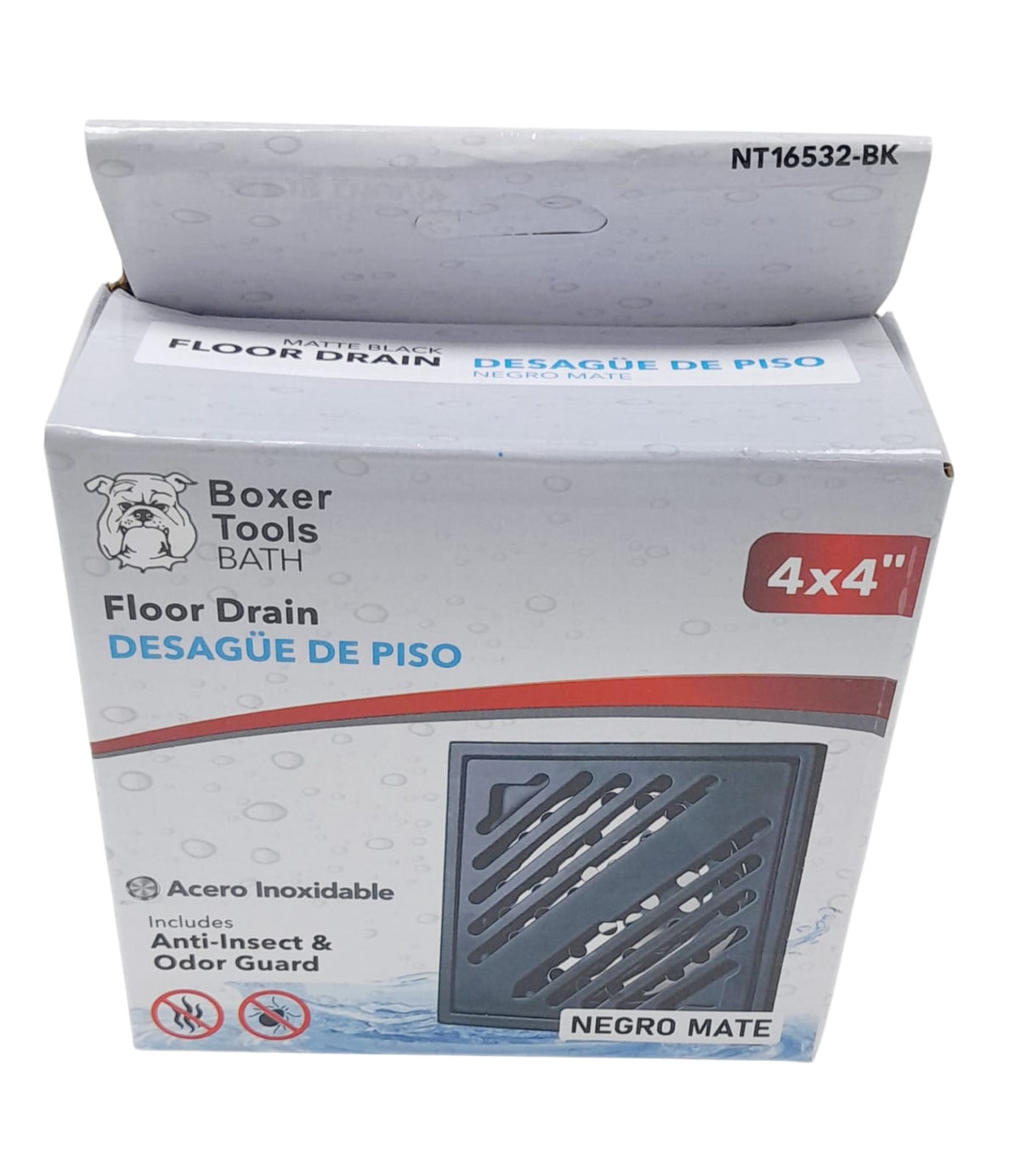 BOXER Floor Drain Metal Tools 4"X4" NT16532-BK Black