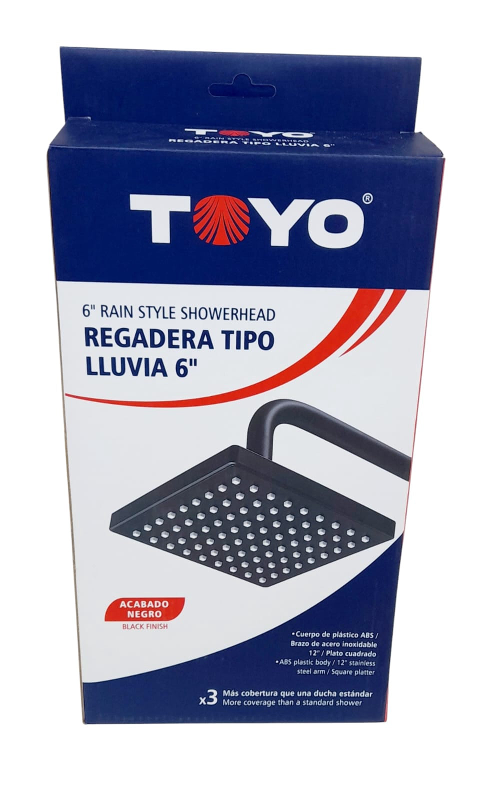 TOYO Shower Head Rain Style Square 6" Black Finish FR-21854