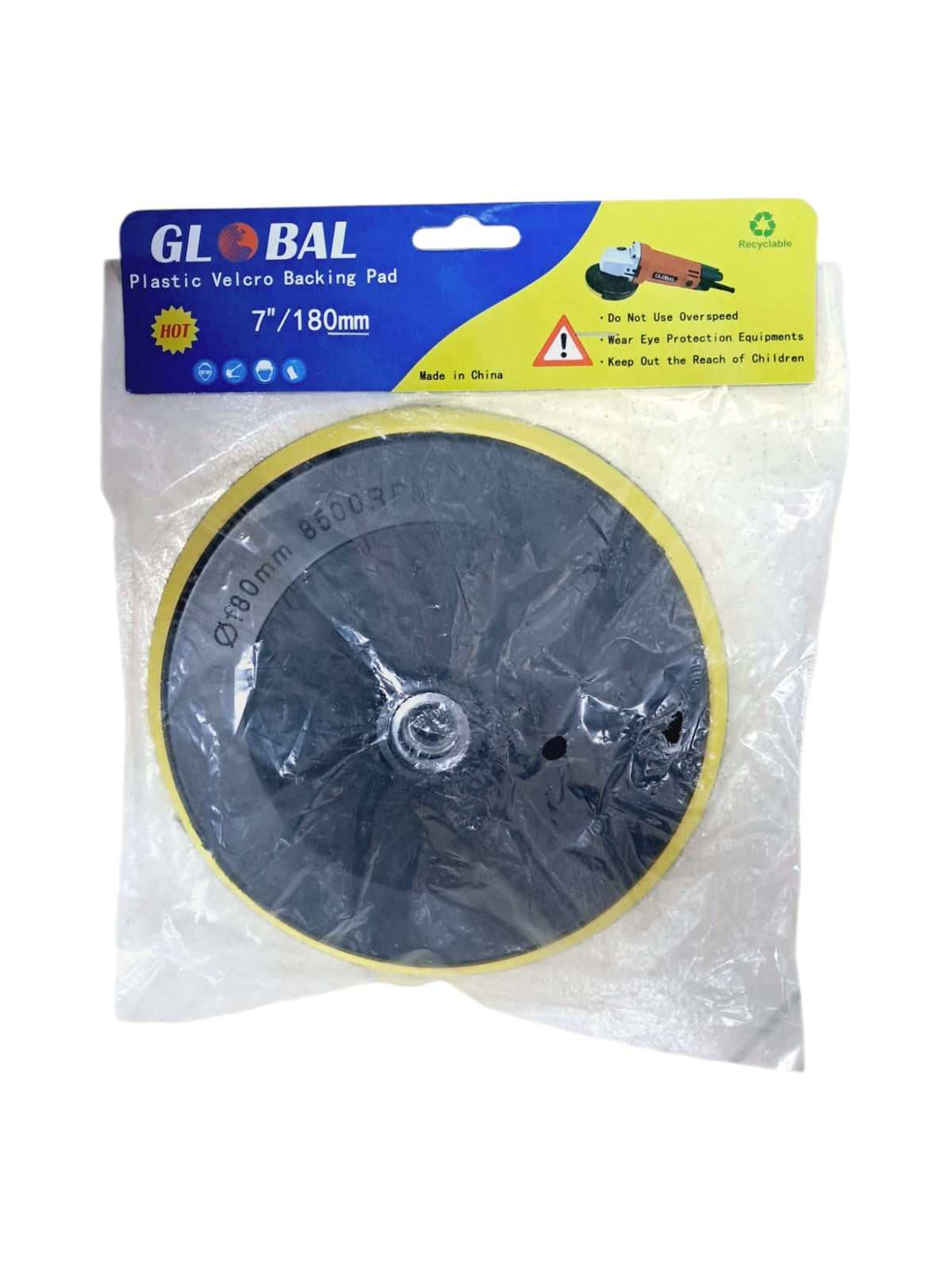 Backing Pad Global 7" Velcro 1/2" 180MM 8500 RPM