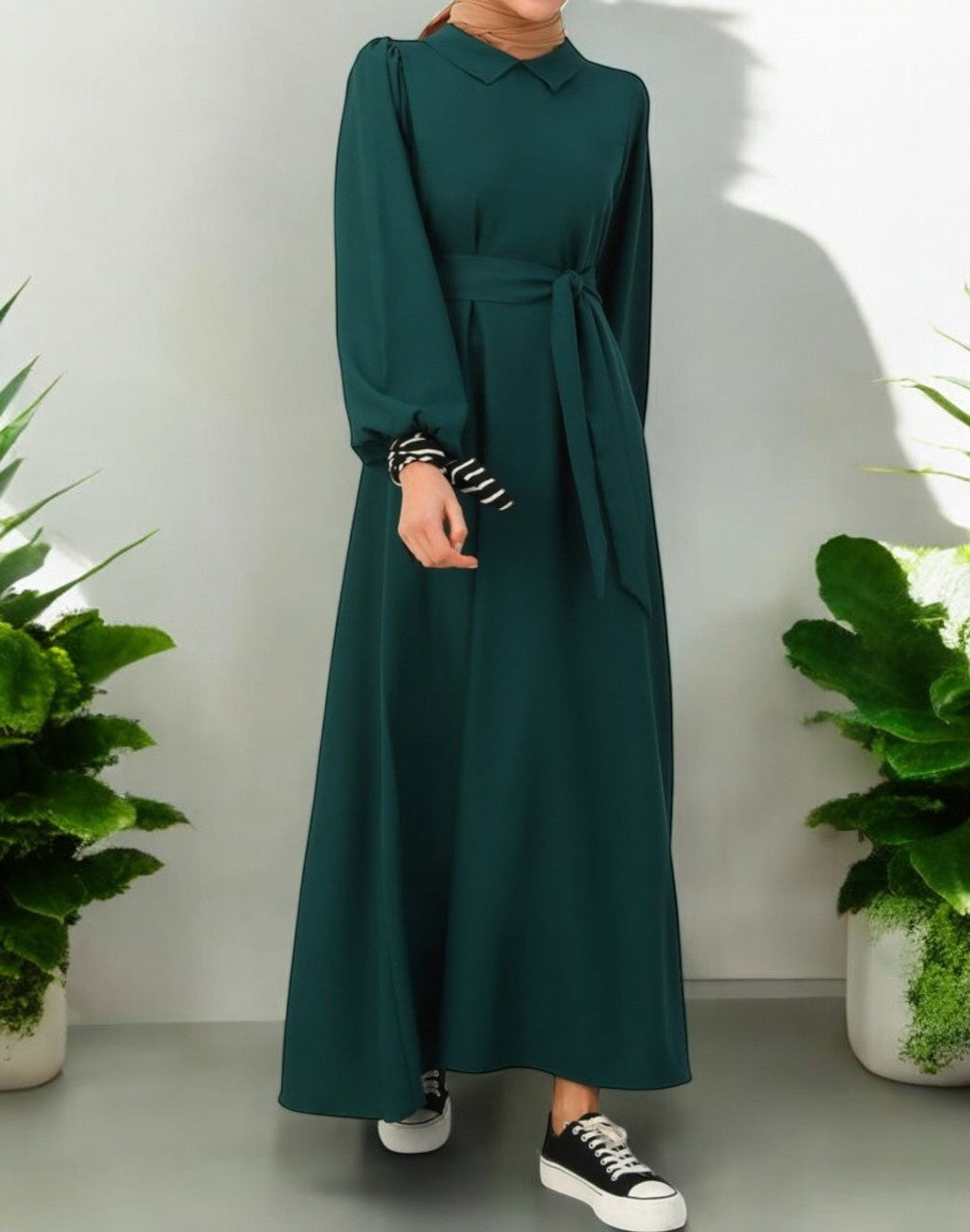 Dress Plain Collar Burgandy / Emerald