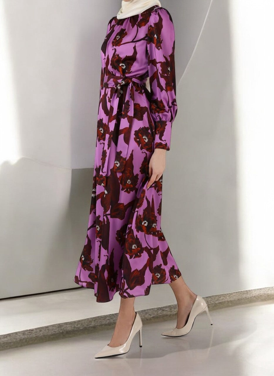 Dress Satin W/BAND Cuff Floral