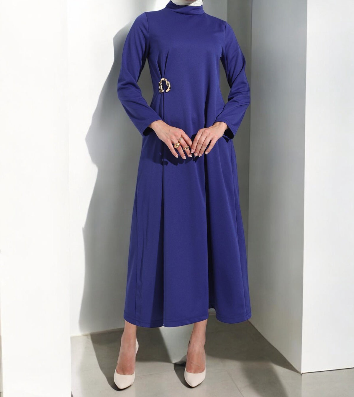 Dress Plain Blue W/BROOCH